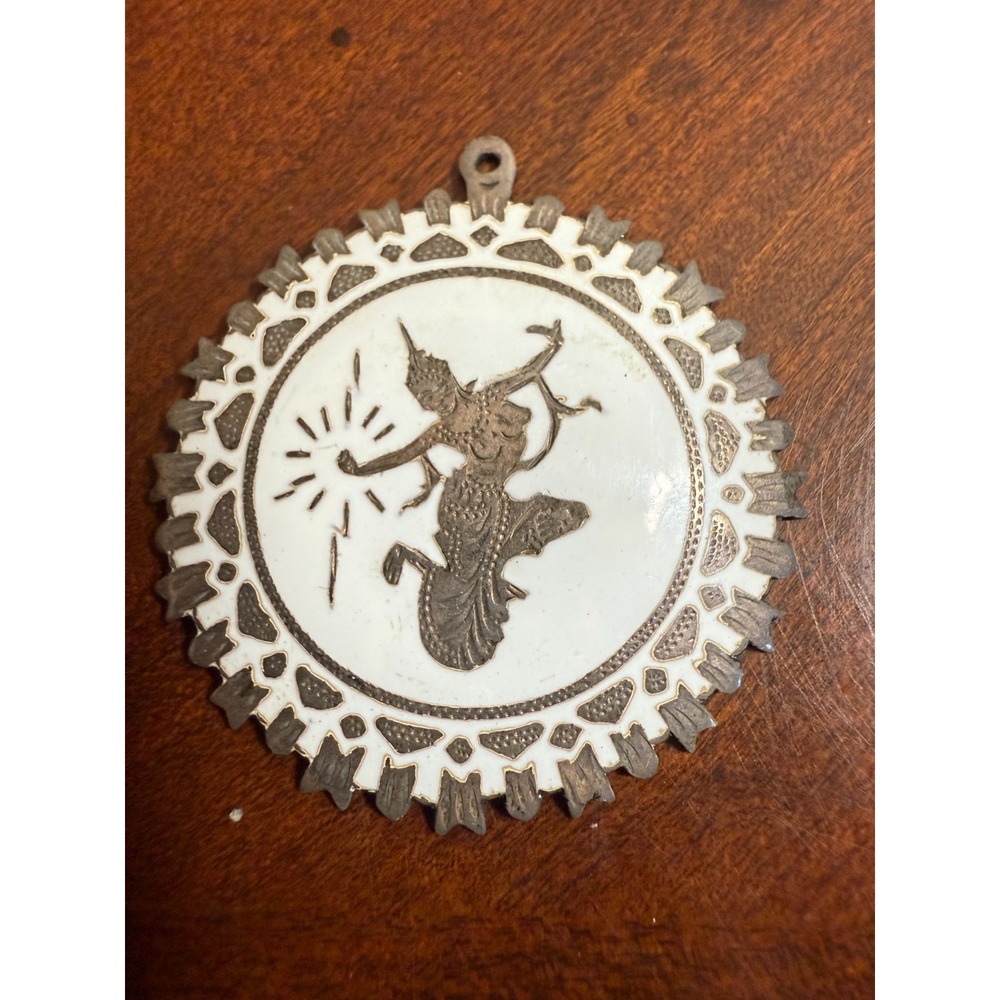Vtg Siam Sterling Niello Pendant Dancing Goddess White‎ Enamel